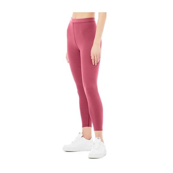 ALO YOGA Womens Small Pink Raspberry Sorbet Ribbed Blissful Cropped Leggings - Picture 2 of 6